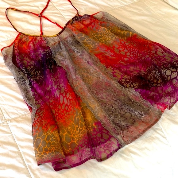 FREE PEOPLE SEQUIN MULTI-COLOR ANIMAL PRINT CAMI TOP BLOUSE SHIRT SIZE LARGE - Picture 9 of 16